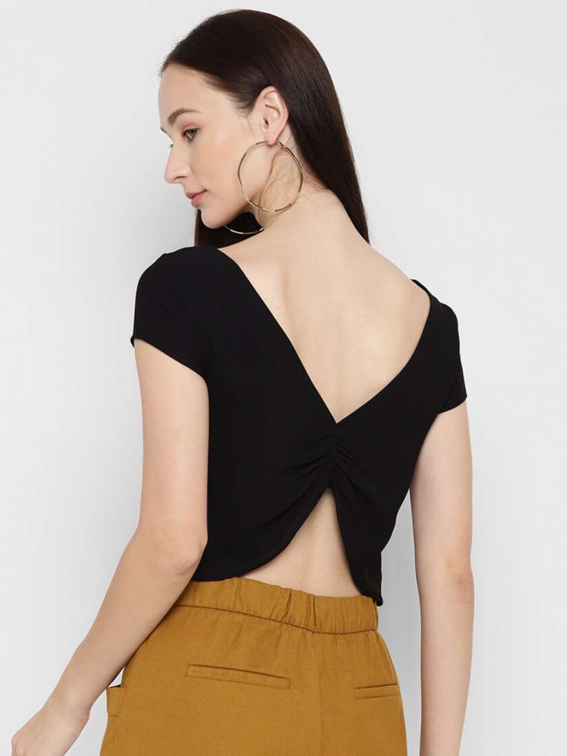 Buy ROVING MODE Black Crepe Regular Backless Crop Top Tops for Women 15391022 Myntra