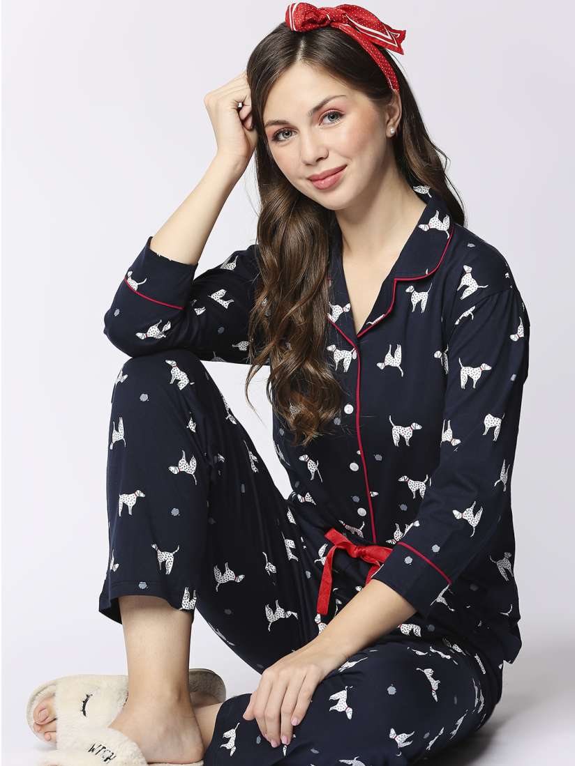 Buy I like me Women Navy Blue Self Design Night suits for Women 15398952 Myntra