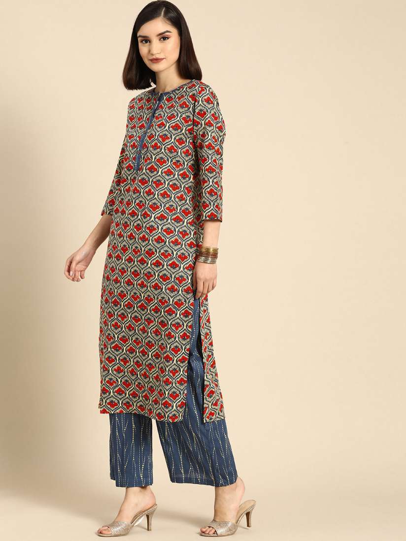Buy Anouk Women Blue Ethnic Motifs Printed Regular Pure Cotton Kurta With Palazzos Dupatta Kurta Sets for Women 15406964 Myntra