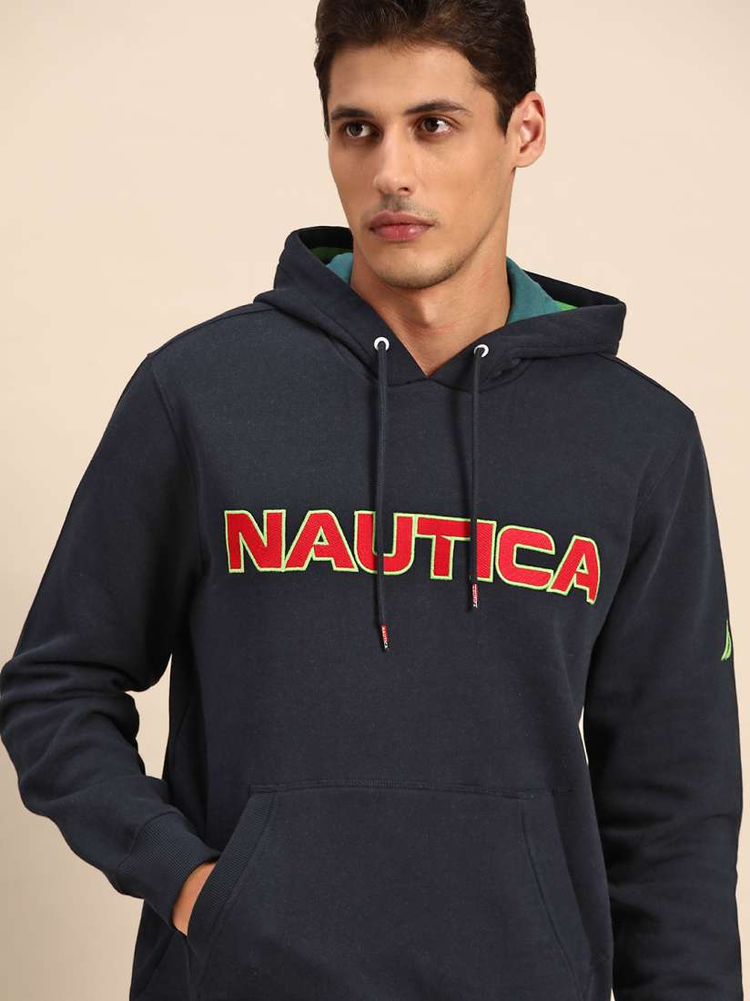 Buy Nautica Men Navy Blue Red Brand Logo Embroidered Hooded Sweatshirt Sweatshirts for Men 15410714 Myntra