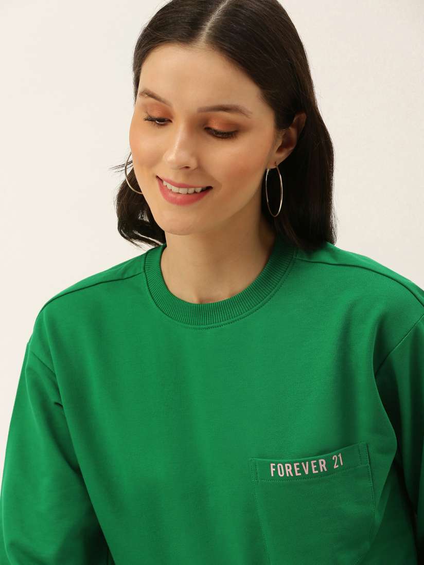 Buy FOREVER 21 Women Green Sweatshirt with Printed Detail Sweatshirts for Women 15412300 Myntra