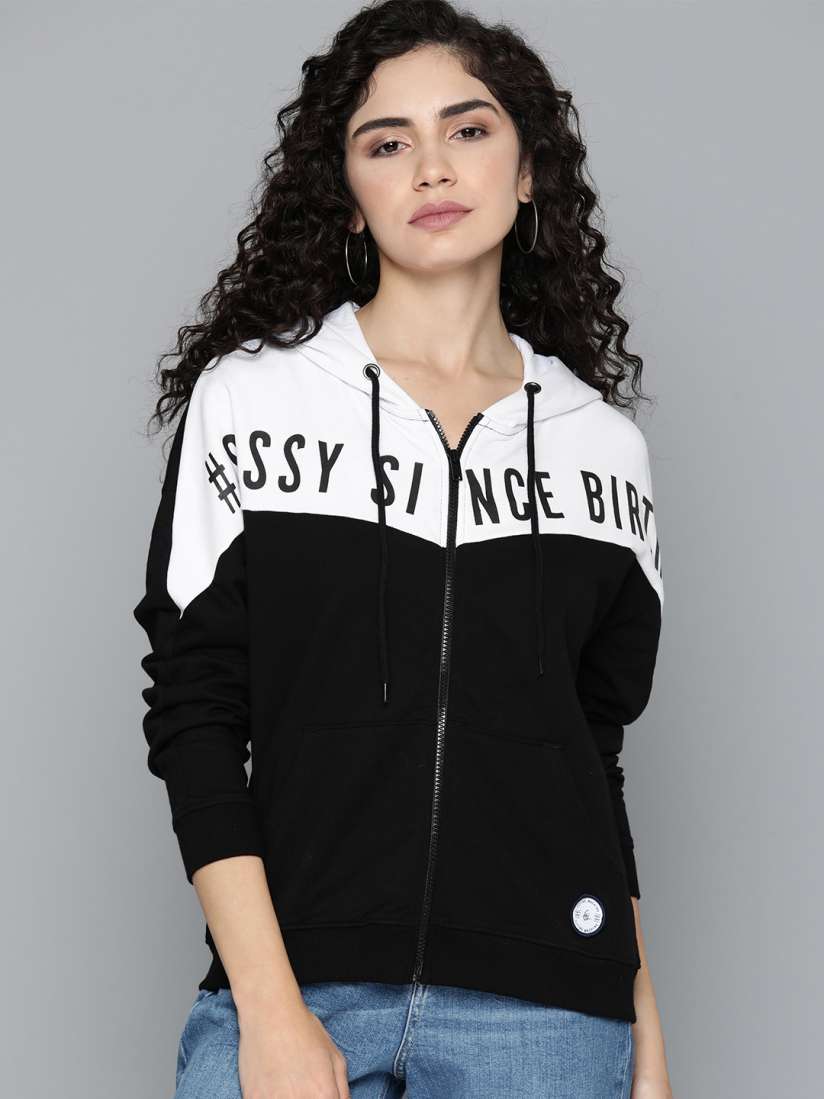 Buy Flying Machine Colourblocked Pure Cotton Hooded Sweatshirt Sweatshirts for Women 15415122 Myntra