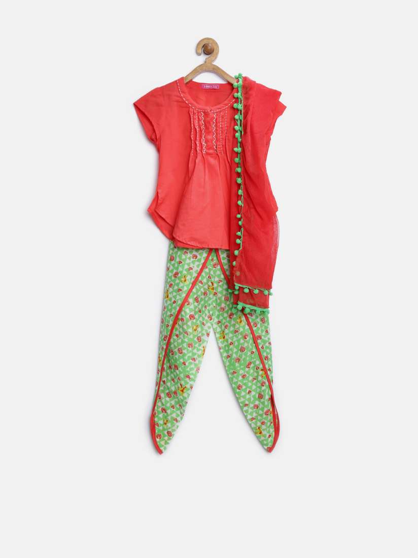 Buy Biba Girls Red Green Floral Salwar Suit with Dupatta Kurta Sets for Girls 1541544 Myntra