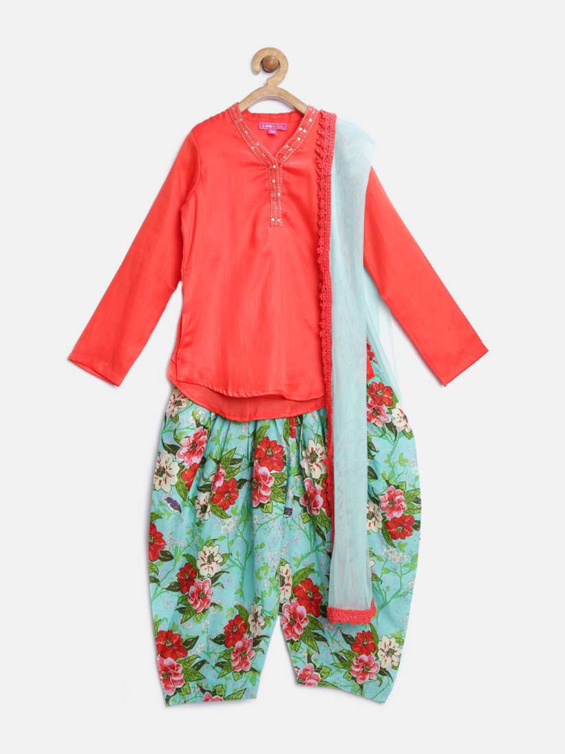 Buy Biba Girls Red Green Salwar Suit with Dupatta Kurta Sets for Girls 1541586 Myntra
