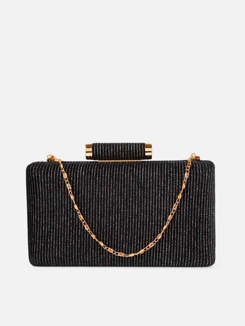 Buy DressBerry Black Striped Box Clutch with Chain Strap Clutches for Women 15415918 Myntra