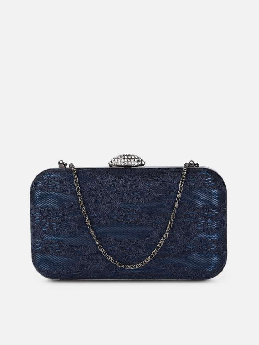 Buy DressBerry Navy Blue Floral Embroidered Box Clutch with Chain Strap Clutches for Women 15416016 Myntra