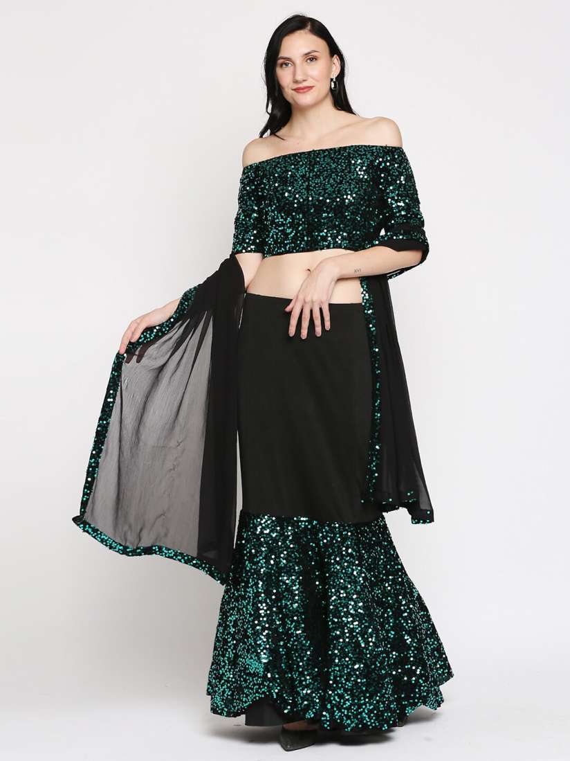 Buy Ira Soleil Green Black Sequinned Ready to Wear Fishtail Lehenga Blouse With Dupatta Lehenga Choli for Women 15418668 Myntra