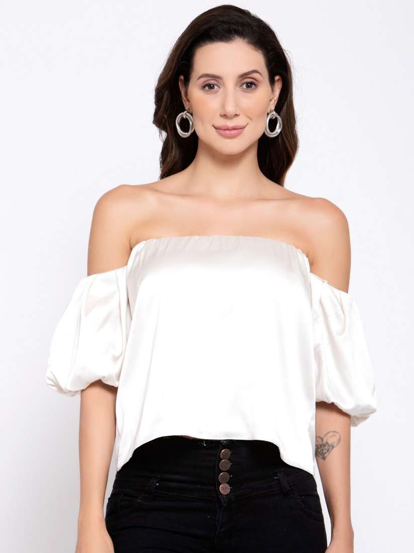 Buy iki chic White Off Shoulder Satin Bardot Top Tops for Women 15419010 Myntra