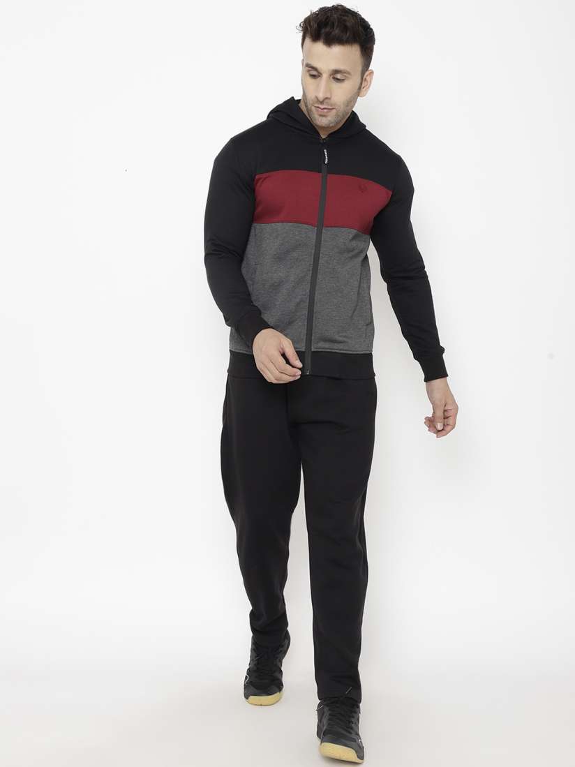 Buy Chkokko Men Maroon Black Colourblocked Winter Tracksuit Tracksuits for Men 15420404 Myntra