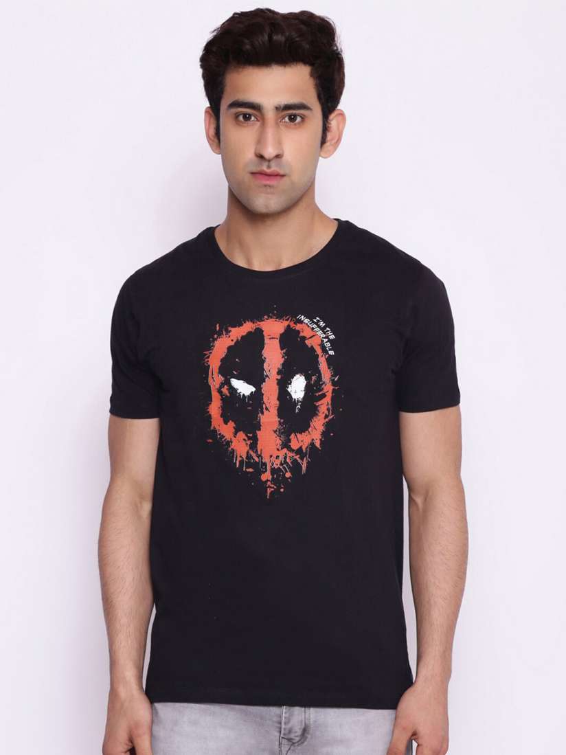 Buy Marvel by Wear Your Mind Men Black Red Deadpool Printed Pure Cotton T shirt Tshirts for Men 15422374 Myntra