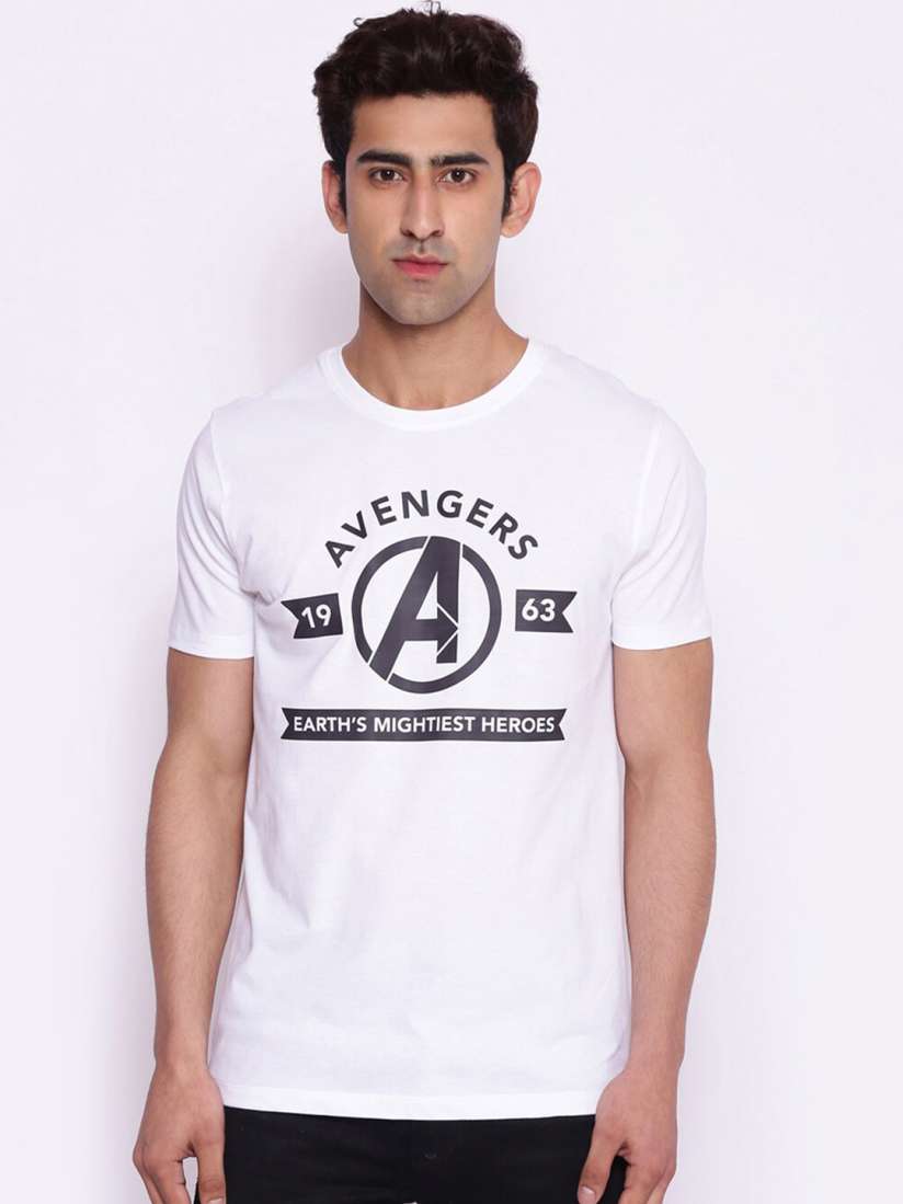 Buy Marvel by Wear Your Mind Men White Black Avengers Printed Pure Cotton T shirt Tshirts for Men 15422402 Myntra
