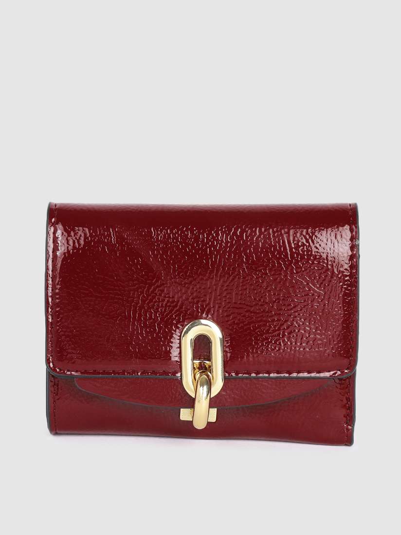 Buy Accessorize Women Burgundy Two Fold Patent lock closure Wallet Wallets for Women 15422642 Myntra