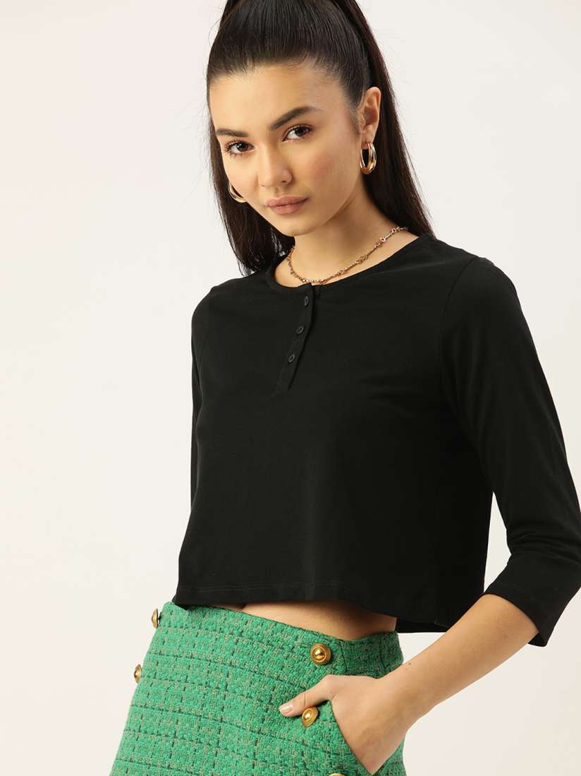 Buy DressBerry Women Black Solid Crop Top Tops for Women 15424838 Myntra