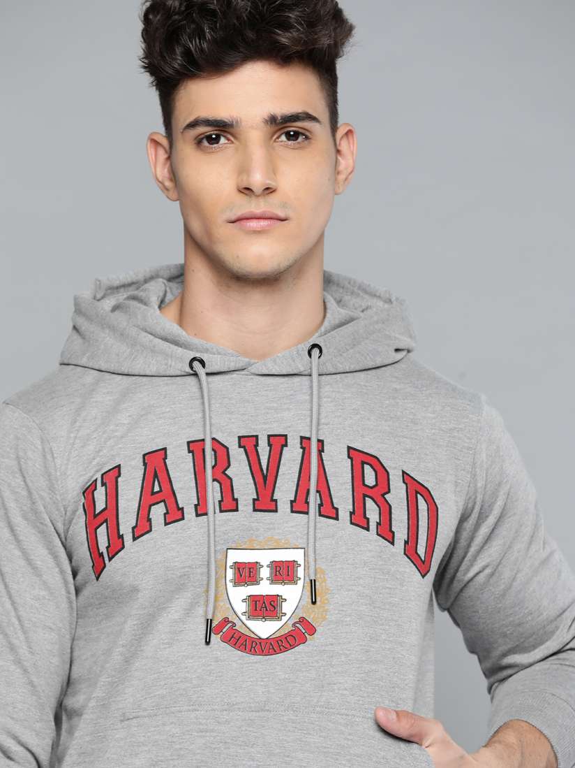 Buy Harvard Men Grey Melange Red Printed Hooded Sweatshirt Sweatshirts for Men 15426444 Myntra