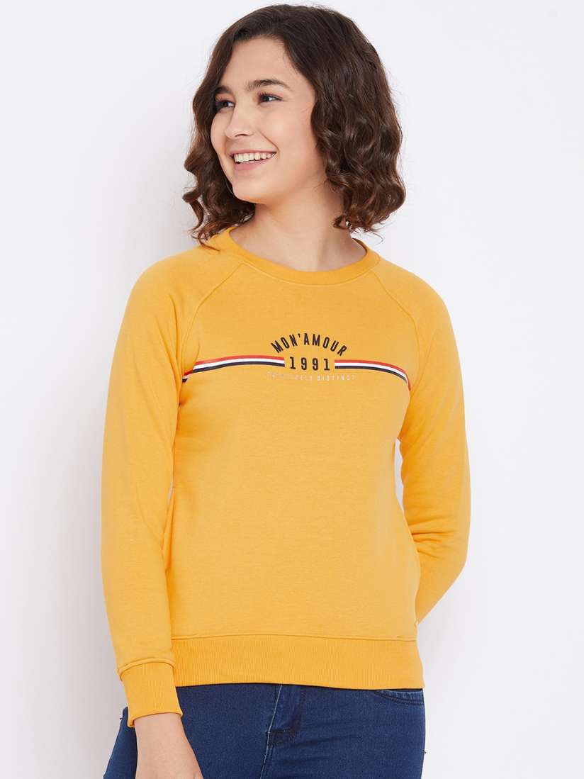 Buy Octave Women Yellow Printed Round Neck Cotton Sweatshirt Sweatshirts for Women 15427702 Myntra