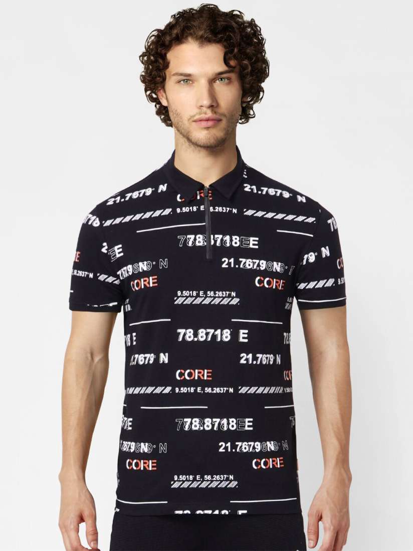 Buy Jack Jones Men Black White Typography Printed Polo Collar Slim Fit T shirt Tshirts for Men 15430528 Myntra