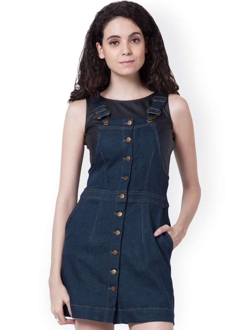 Buy FabAlley Women Blue Solid Dungaree Dress Dresses for Women 1543535 Myntra
