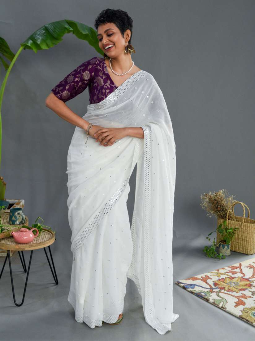 Myntra mirror work sarees on sale