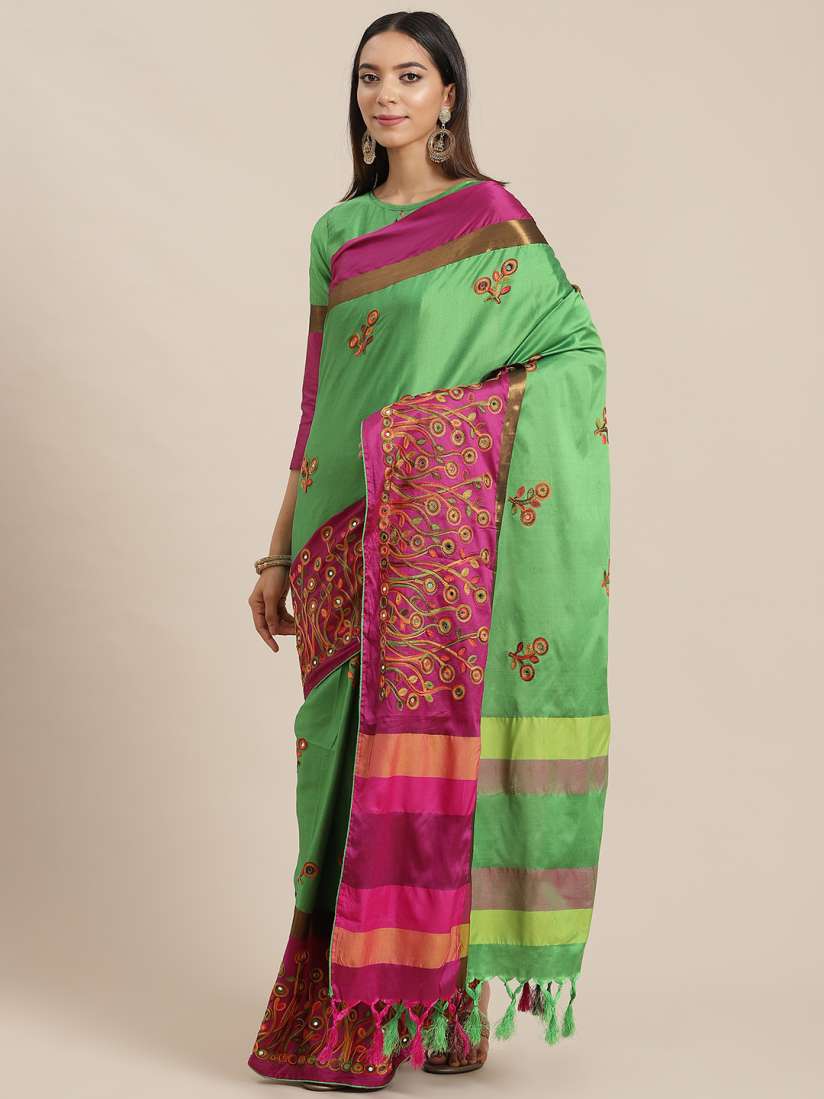 Buy RAJGRANTH Green Purple Ethnic Motifs Silk Cotton Ready to Wear Saree Sarees for Women 15442688 Myntra