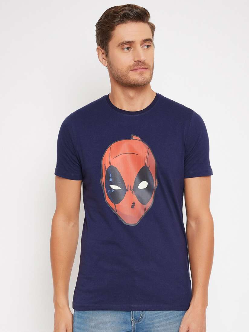 Buy Marvel by Wear Your Mind Men Navy Blue Red Deadpool Printed Pure Cotton T shirt Tshirts for Men 15443556 Myntra