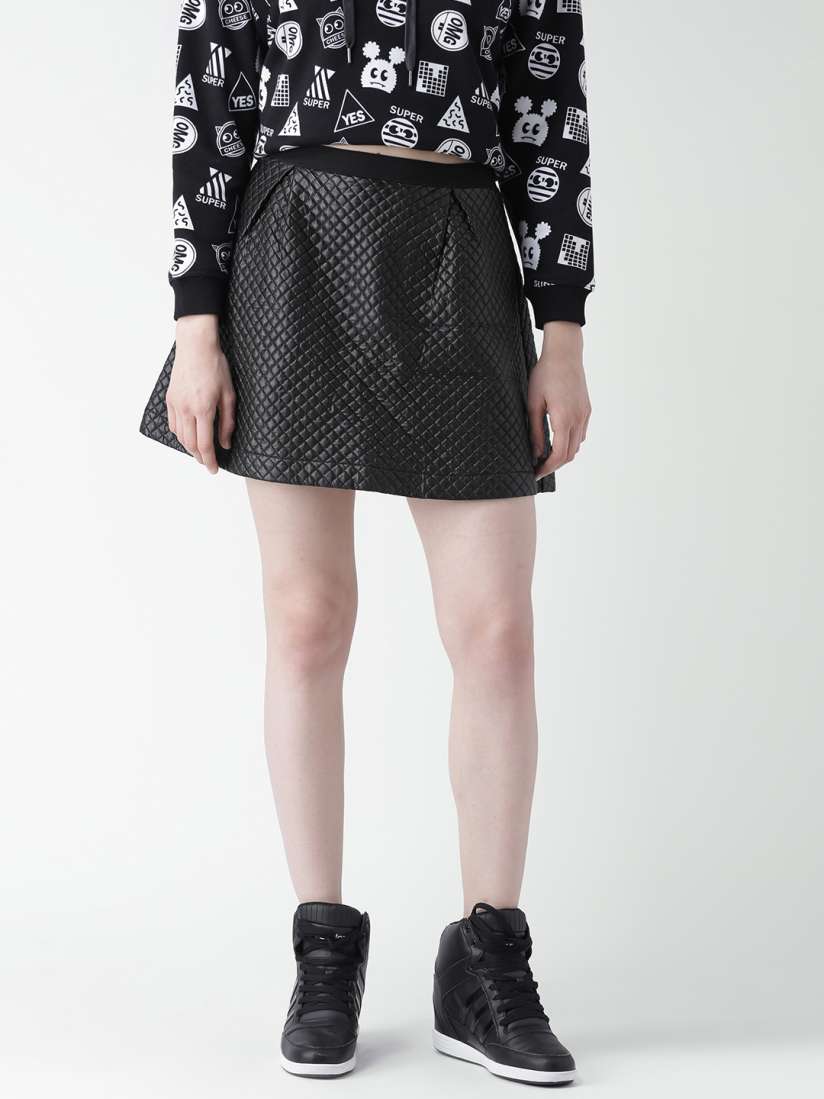 Buy Metersbonwe Black Faux Leather Quilted A Line Skirt Skirts for Women 1545038 Myntra