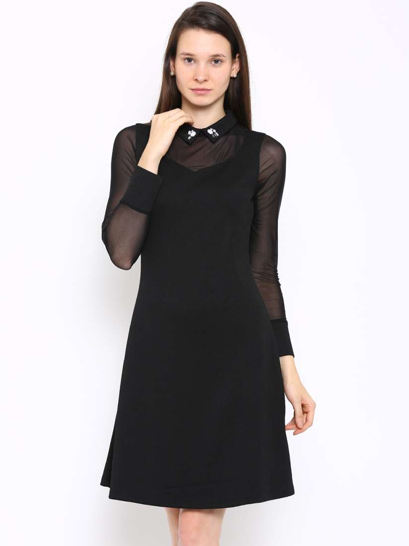 Buy Deal Jeans Women Black Self Design A Line Dress Dresses for Women 1545958 Myntra