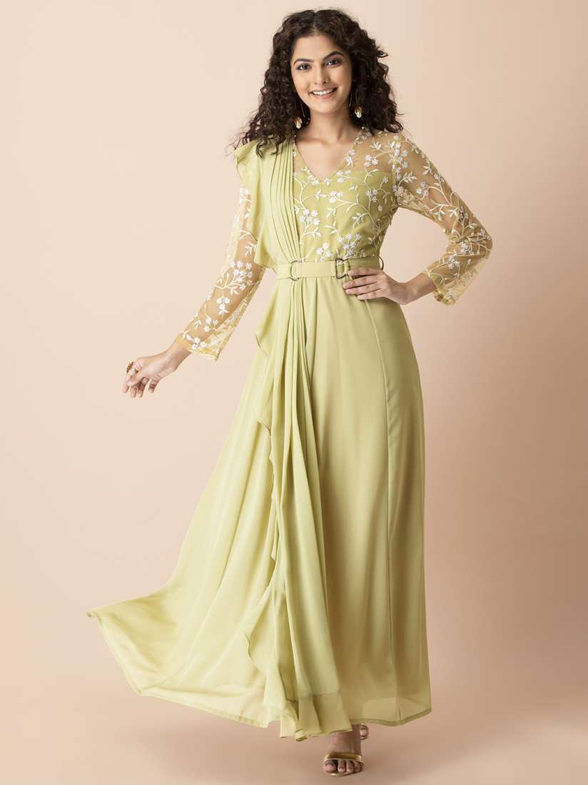 Buy INDYA X Shraddha Kapoor Green Floral Sequin Dress With Attached Dupatta Dresses for Women 15467774 Myntra