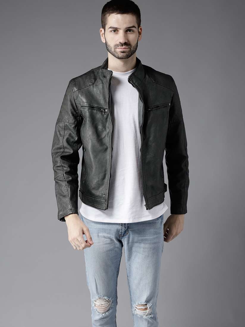 Buy Flying Machine Charcoal Grey Biker Panelled Jacket Jackets for Men 1547437 Myntra