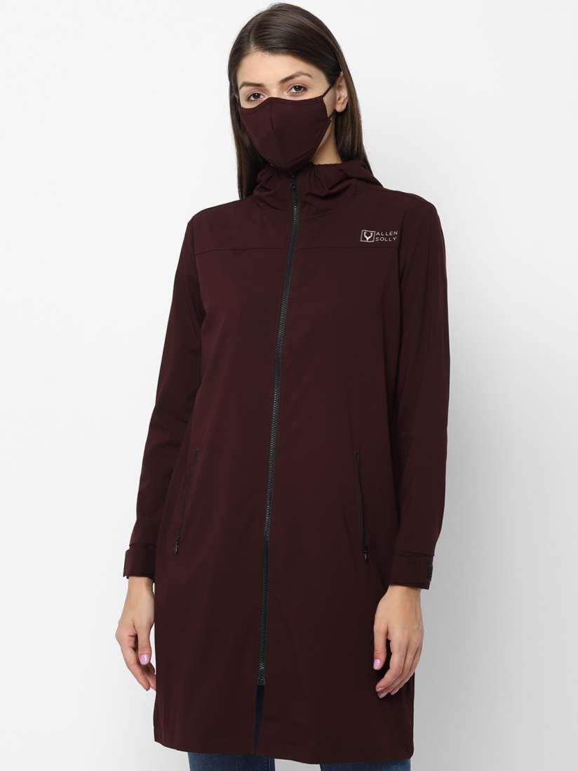 Buy Allen Solly Woman Maroon Longline Tailored Jacket With Hood Jackets for Women 15475874 Myntra