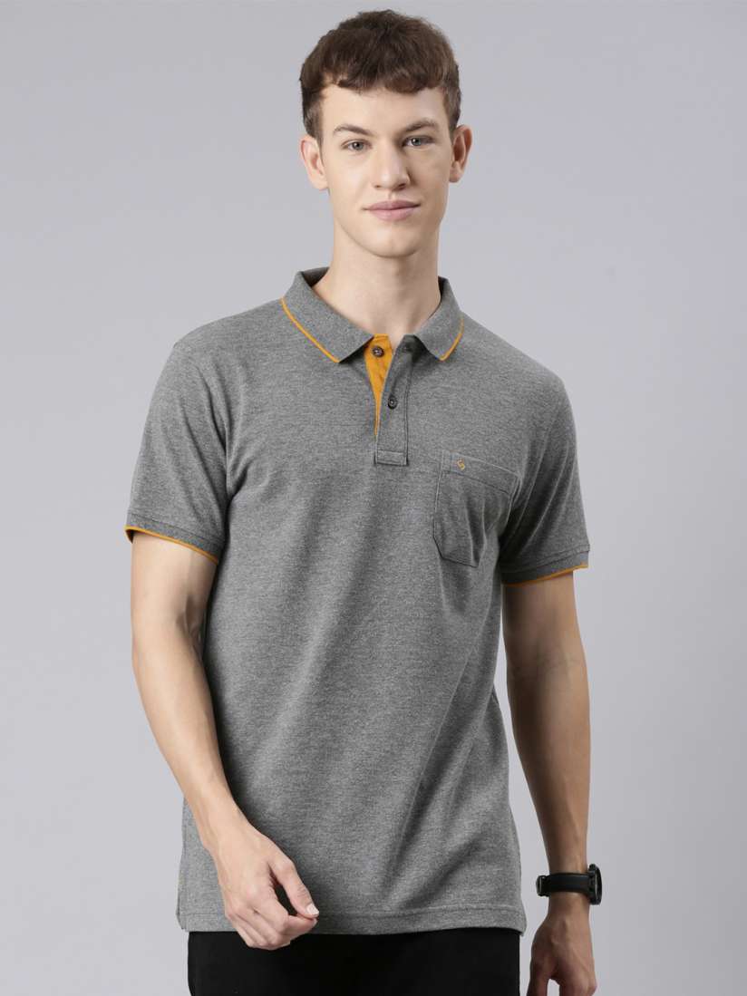 Buy Classic Polo Men Grey Melange Polo Collar T shirt Tshirts for Men 15478514 Myntra
