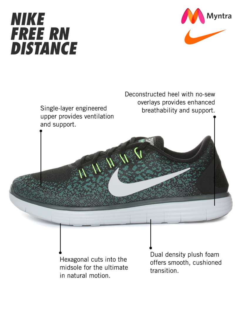Buy Nike Men Black Green Free RN Distance Running Shoes Sports Shoes for Men 1547892 Myntra
