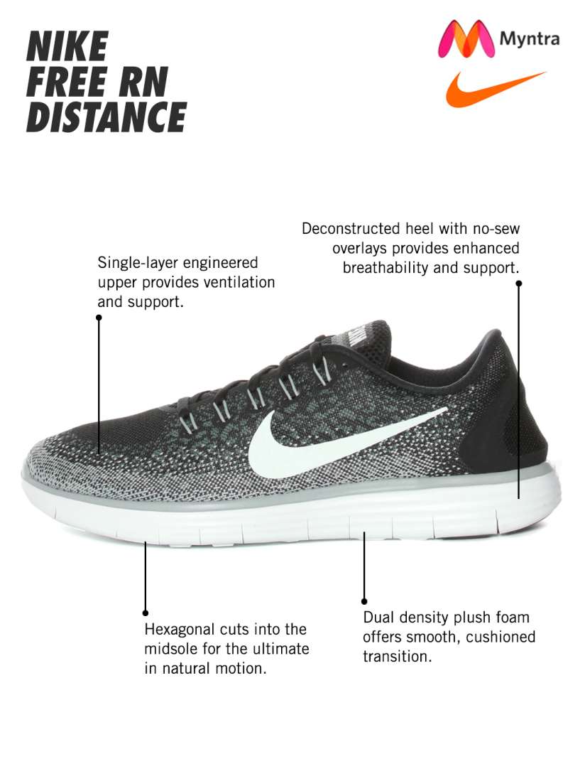 Buy Nike Men Black Grey Free RN Distance Running Shoes Sports Shoes for Men 1547894 Myntra