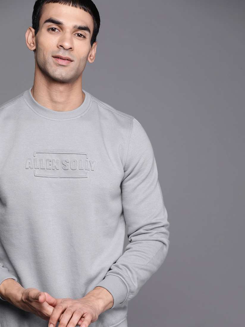 Buy Allen Solly Sport Men Grey Brand Logo Self Design Sweatshirt Sweatshirts for Men 15480712 Myntra