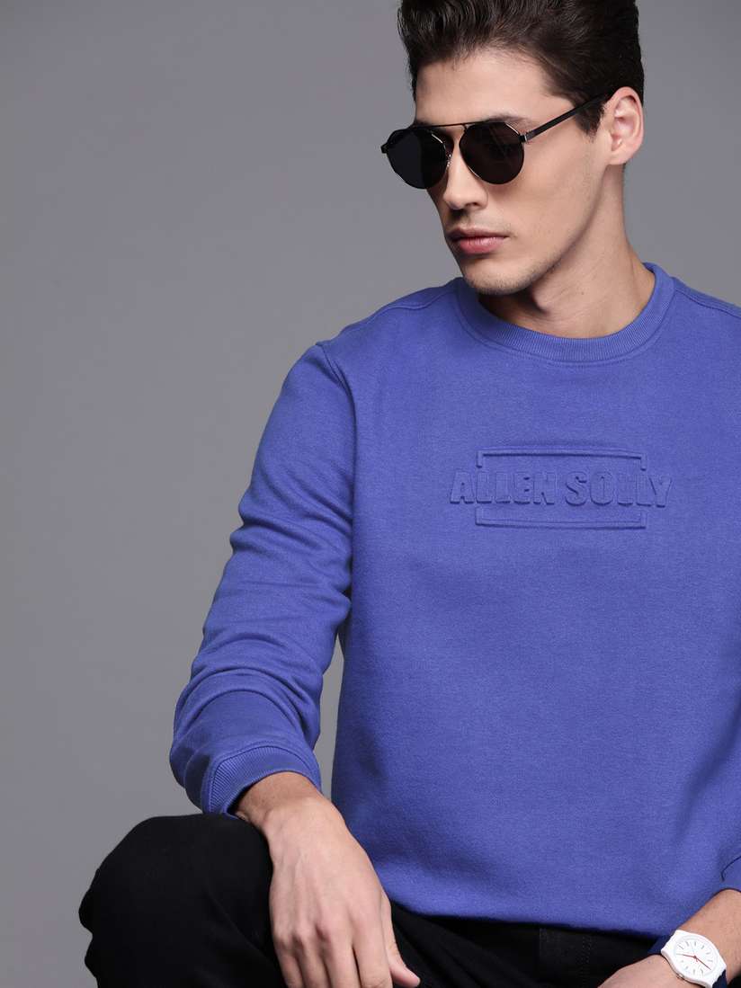 Buy Allen Solly Sport Men Blue Brand Logo Self Design Sweatshirt