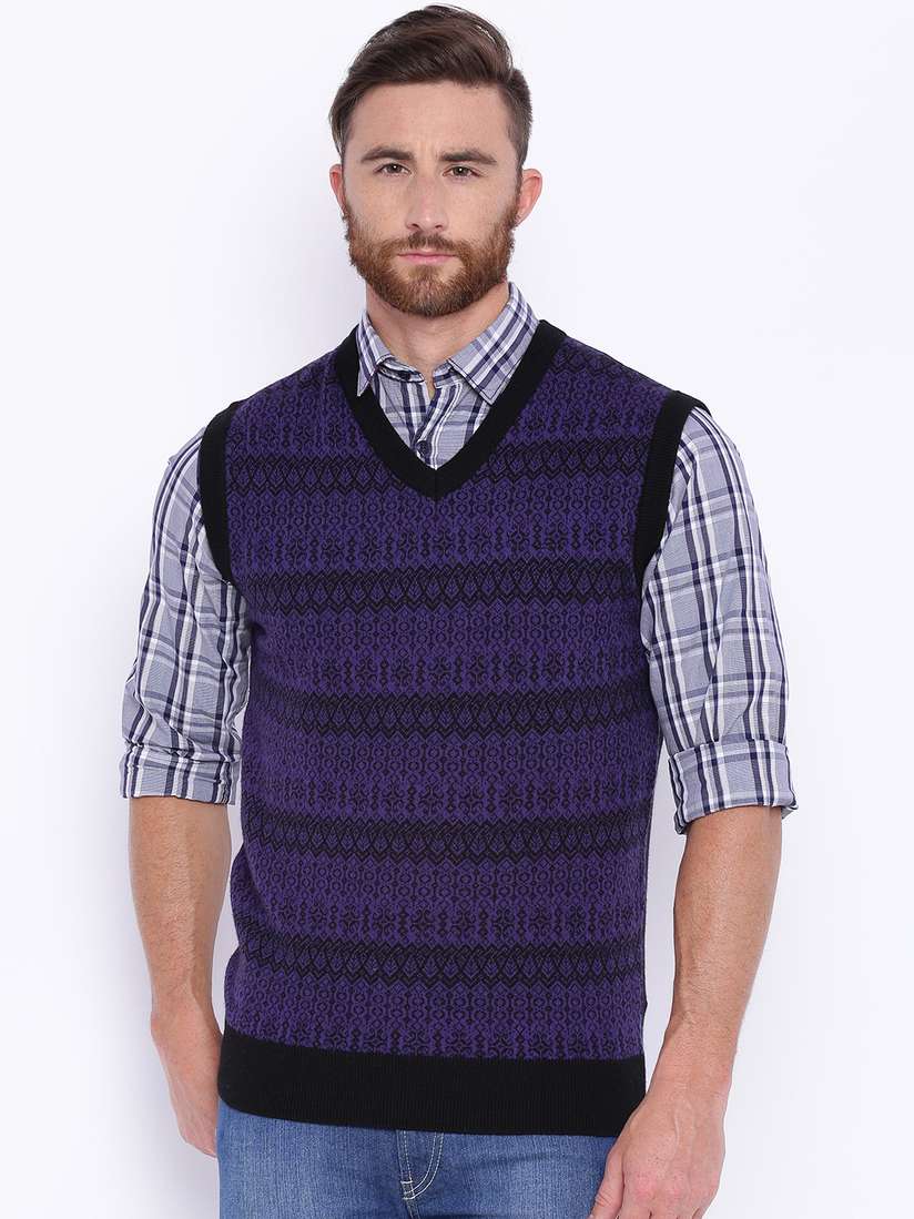 Myntra Colorplus Sweater ColorPlus Men Black Purple Self-Design