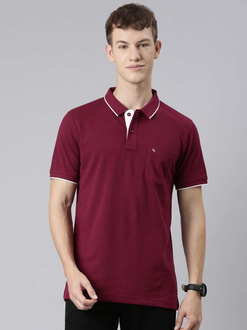 Buy Classic Polo Men Burgundy Polo Collar Pockets T shirt Tshirts for Men 15485338 Myntra