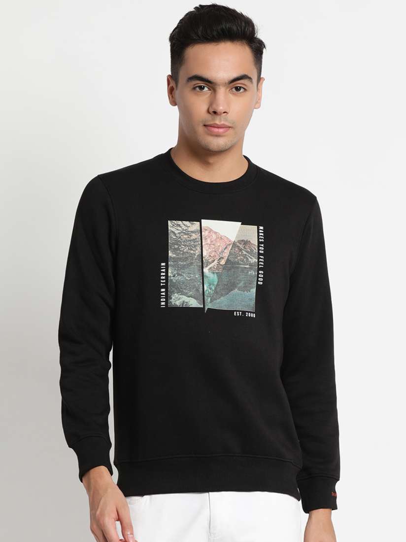 Buy Indian Terrain Men Black Printed Sweatshirt Sweatshirts for Men 15491088 Myntra