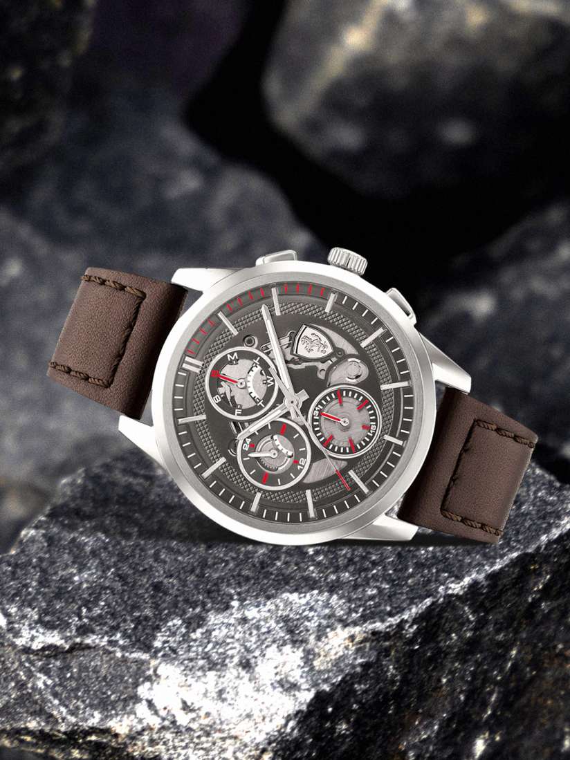 Buy SCUDERIA FERRARI Men Grey Brown Leather Straps Analogue Multi Function Watch Watches for Men 15494730 Myntra