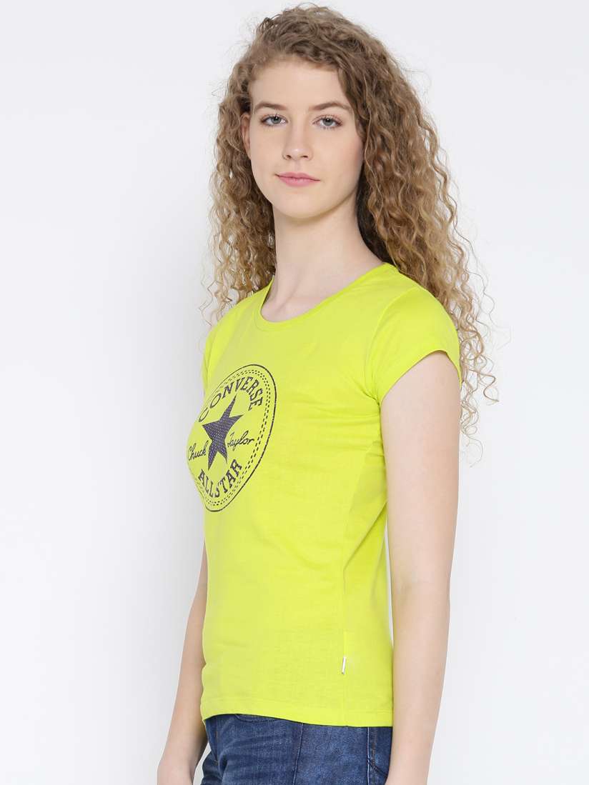 Buy Converse Women Fluorescent Green Printed Round Neck Pure Cotton T shirt Tshirts for Women 1549544 Myntra