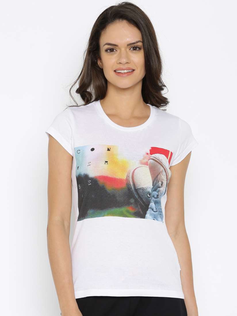 Buy Converse Women White Printed Round Neck Pure Cotton T shirt Tshirts for Women 1549547 Myntra