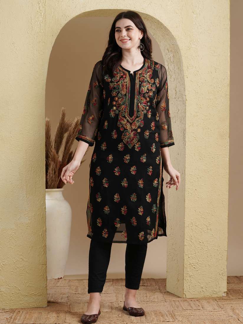 Buy ADA Women Black Embroidered Regular Chikankari Kurta with Trousers Kurta Sets for Women 15495884 Myntra
