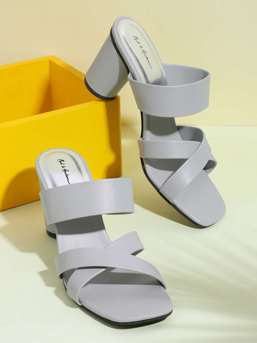 Grey strappy block heels shop