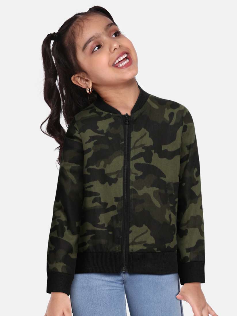 Buy MONTREZ Girls Green Black Camouflage Self Design Lightweight Cotton Bomber Jacket Jackets for Girls 15505772 Myntra