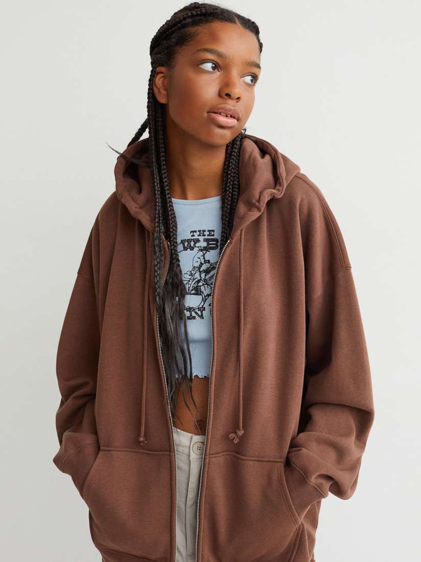 Buy H M Women Brown Solid Oversized Zip Through Hoodie Sweatshirts for Women 15507620 Myntra