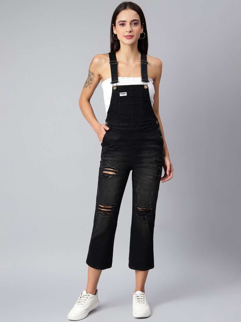 Black ripped dungarees womens hotsell