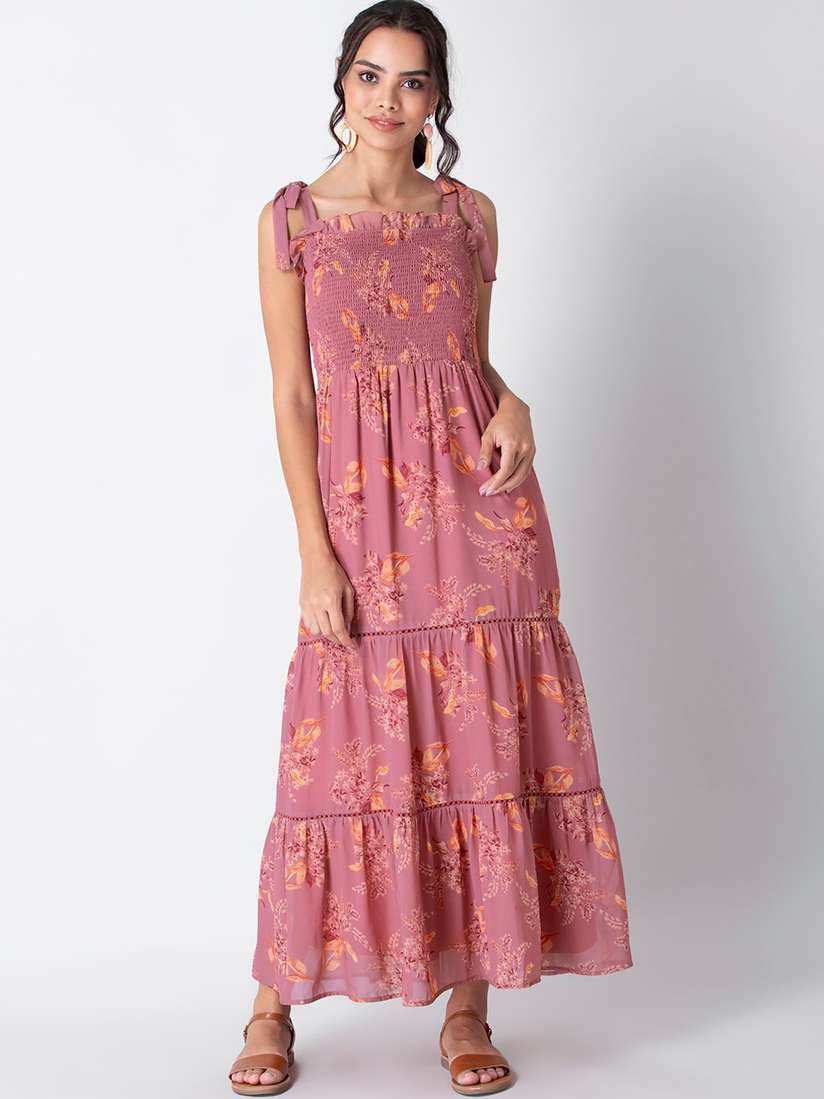 Buy FabAlley Women Pink Orange Floral Georgette Maxi Dress