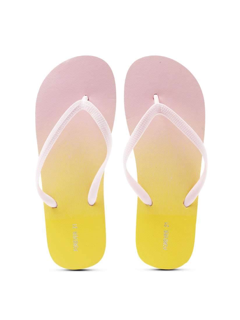 Buy FOREVER 21 Women Pink Yellow Colourblocked Rubber Thong Flip Flops Flip Flops for Women 15518978 Myntra