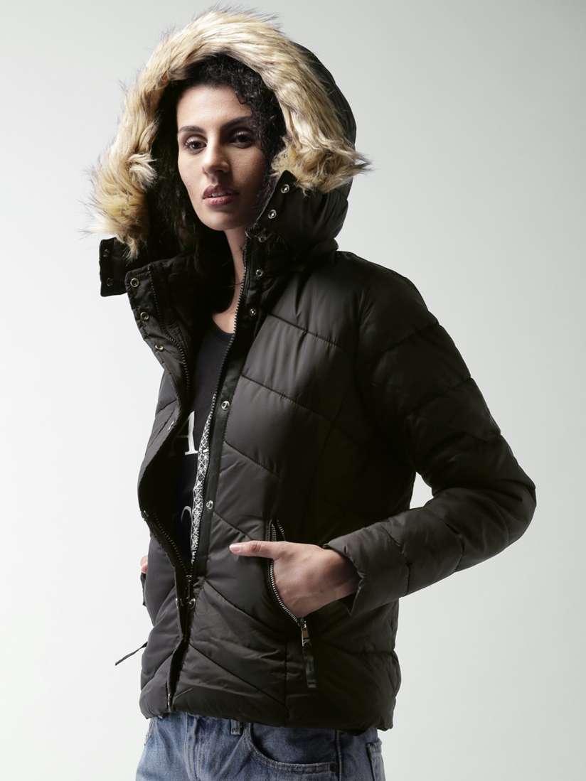 Buy ALCOTT Black Padded Hooded Jacket Jackets for Women 1552075 Myntra