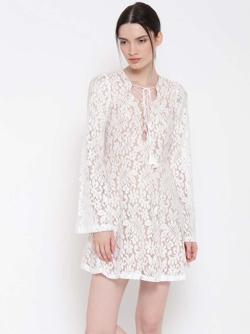 Buy FOREVER 21 Women White Beige Lace Fit Flare Dress Dresses for Women 1552338 Myntra