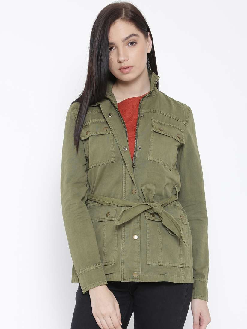 Buy FOREVER 21 Olive Green Denim Jacket Jackets for Women 1552486 Myntra